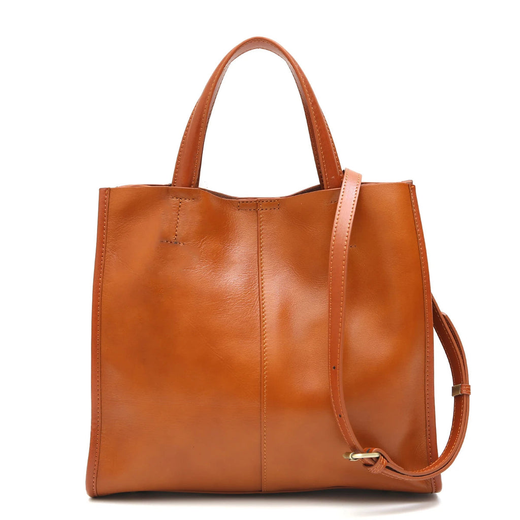 Minimalist Vintage Genuine Leather Tote Women Luxury Classic Top-handle Bag Large Capacity Cross body Shoulder Handbags Business MYNELIA