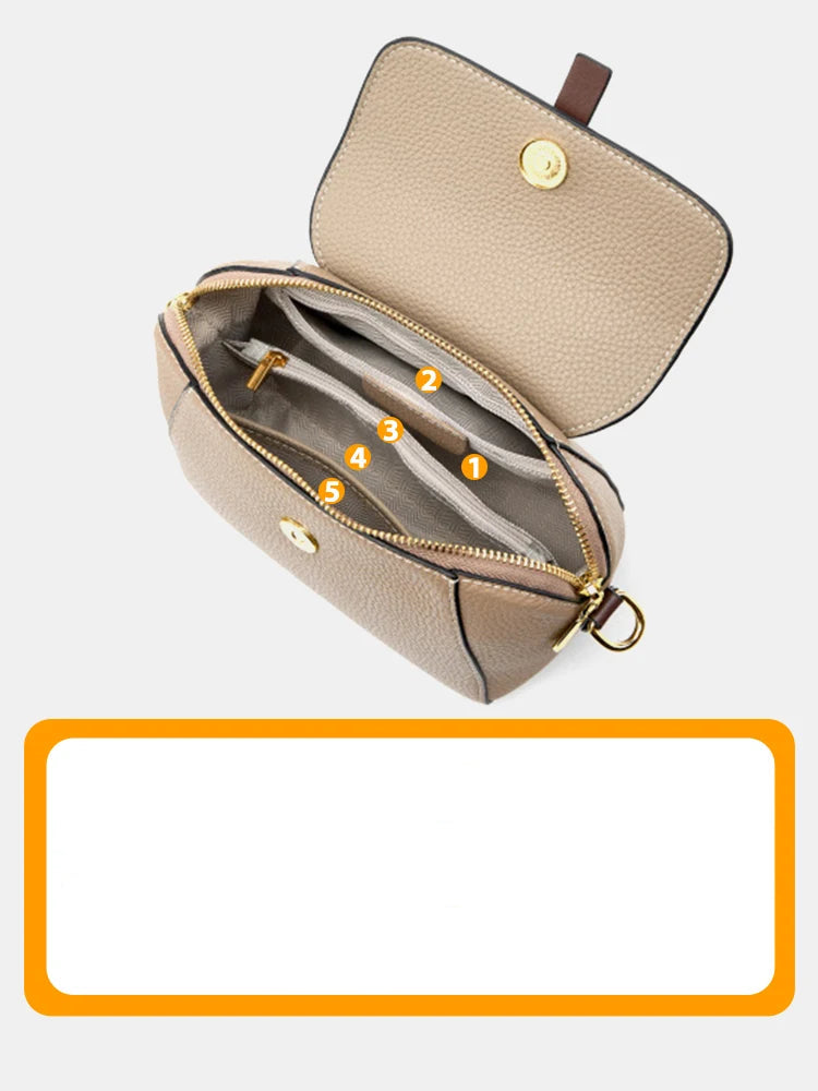 Sac bandoulière en cuir de vache véritable-Fermeture Zip & Finitions dorées MYNELIA