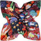 130*130cm 100% Twillseidentuch Frauen Quadratisches Bandana Schal Die Unterwasserwelt Bedruckte Schals Weiblicher Foulard Halstuch