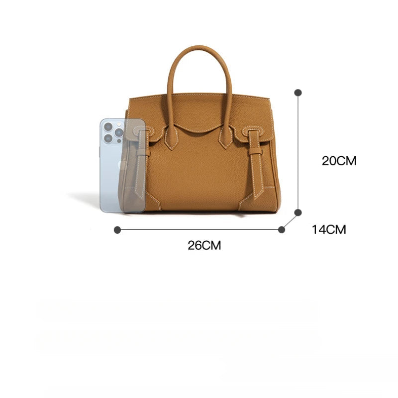 Fashion Designer Large Capacity Autumn Tote 2026 Lichi Pattern Cow Leather Women Shoulder Bag Formal Business Travel Handbag MYNELIA