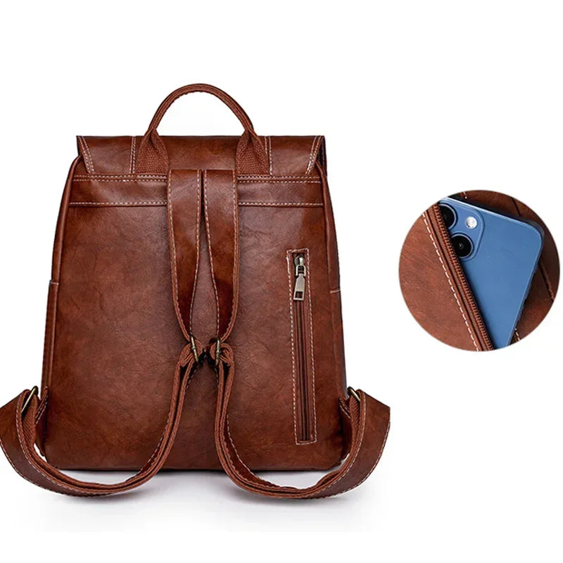 Sac à Dos Vintage en Cuir Souple – Grande Capacité, Mixte & Intemporel MYNELIA