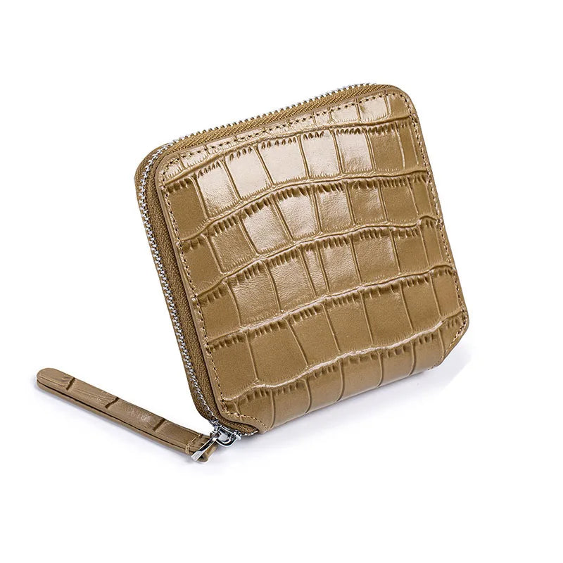 Portefeuille en cuir véritable – Motif alligator, protection RFID,8 compartiments