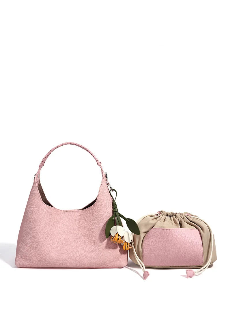 Sac bucket en cuir véritable grain supérieur – Style casual chic
