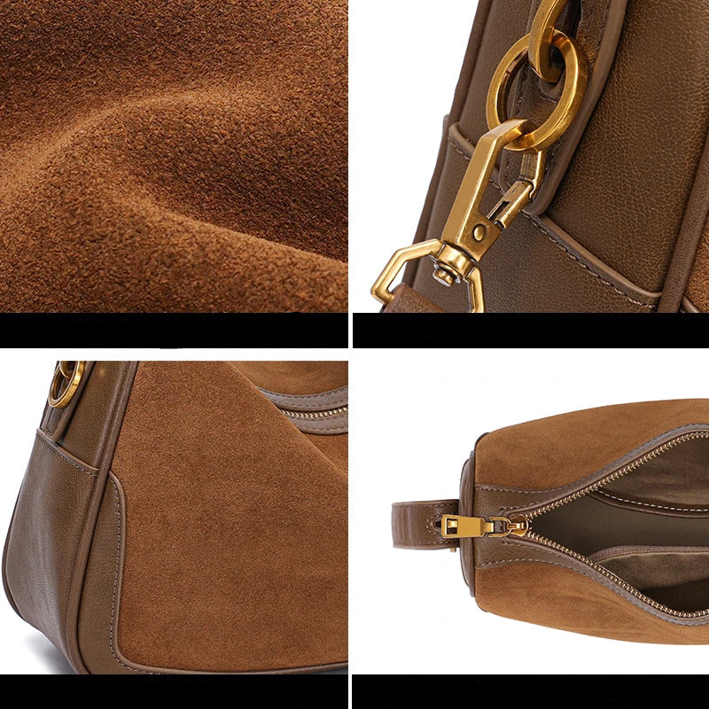 Sac en daim et cuir véritable-Tote Bag luxe bandoulière MYNELIA