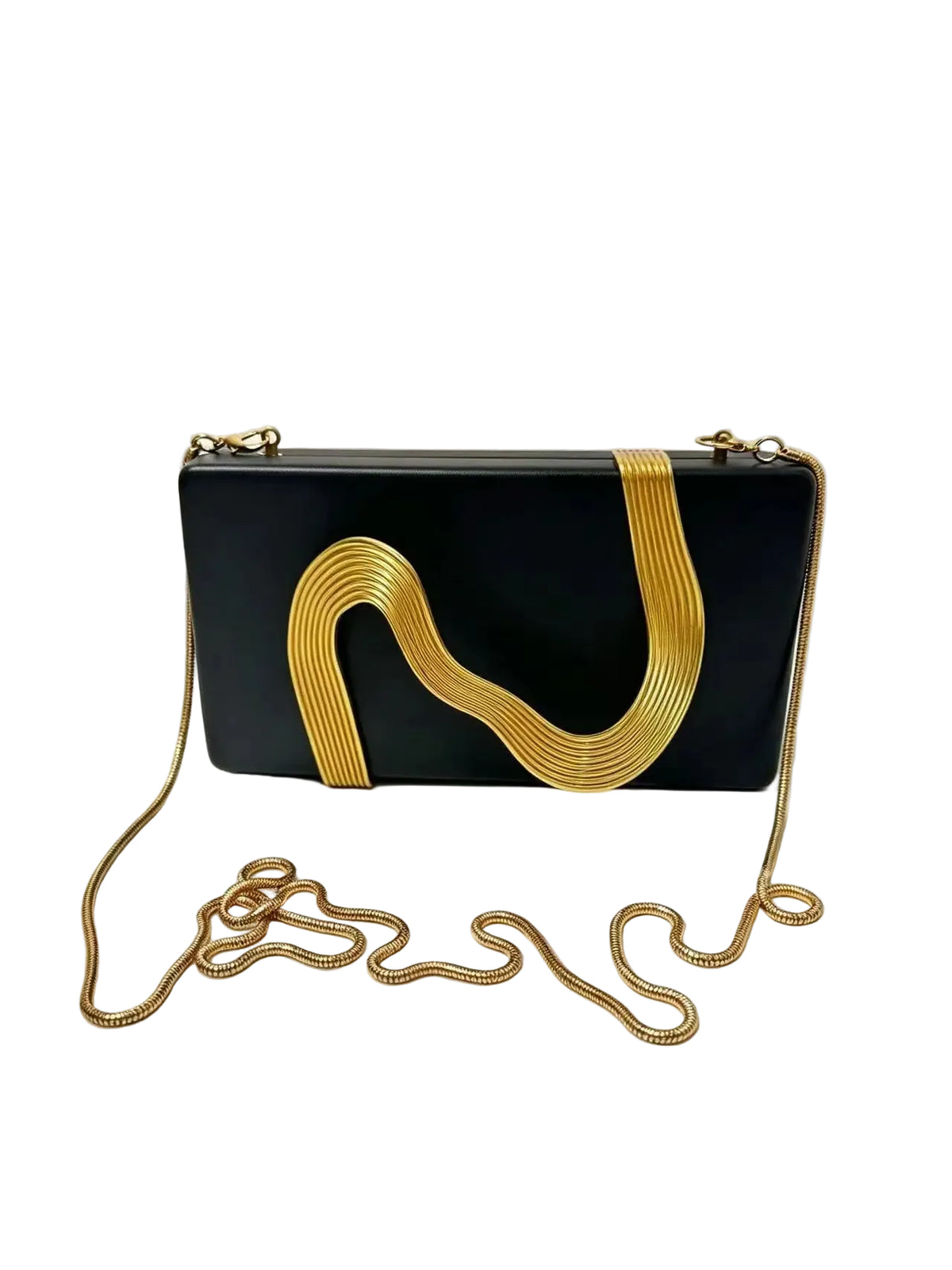 Pochette de soirée femme en simili cuir avec décor métallique