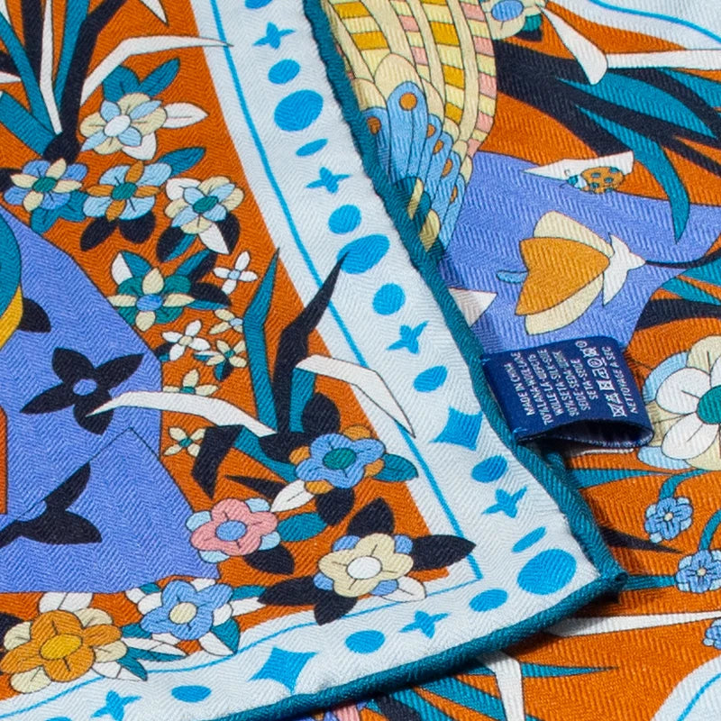 Carré de Soie & Laine — Imprimé Oiseaux & Fleurs MYNELIA
