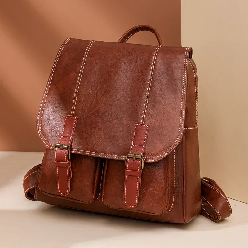 Sac à Dos Vintage en Cuir Souple – Grande Capacité, Mixte & Intemporel MYNELIA