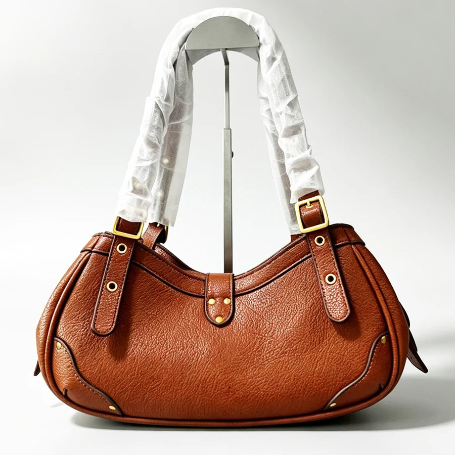 Sac épaule vintage esprit biker en cuir PU