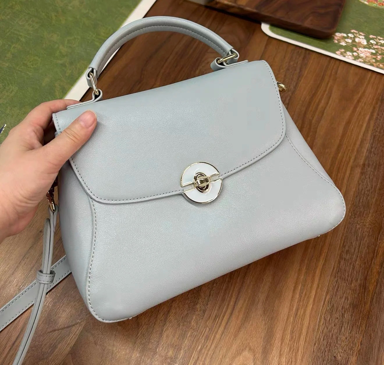 Sac tote fuir véritable fait main – Kaki & Bleu