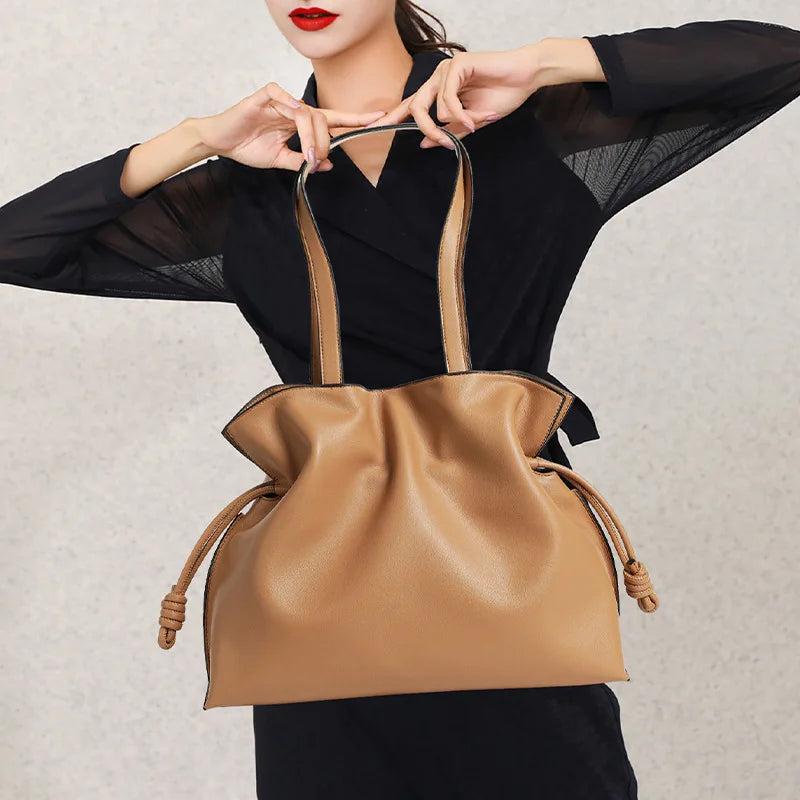 Sac à main Cuir plissé véritable – Cordon de serrage