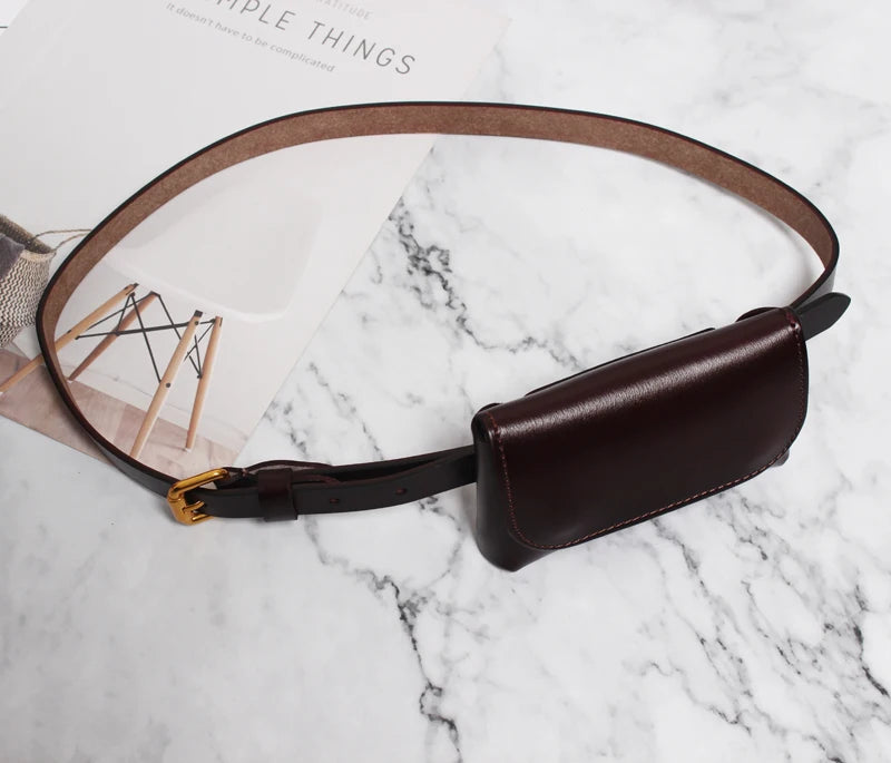 Ceinture cuir véritable avec pochette – Style Coréen Minimaliste