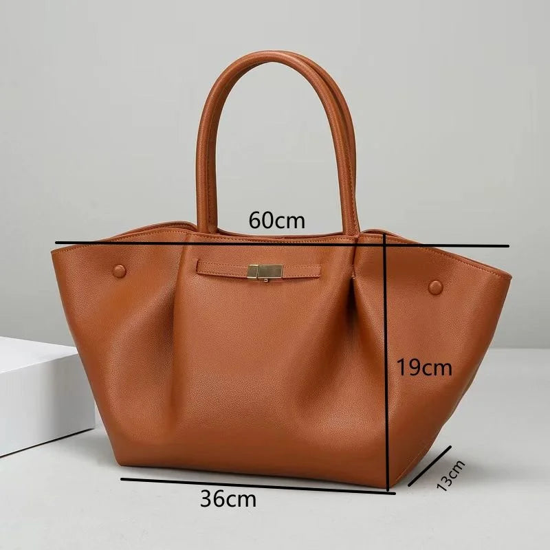 Women's large-capacity PU leather tote bag with lychee pattern, suitable for commuting, soft leather dumpling bag. MYNELIA
