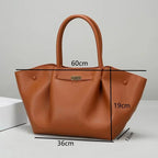 Women's large-capacity PU leather tote bag with lychee pattern, suitable for commuting, soft leather dumpling bag. MYNELIA