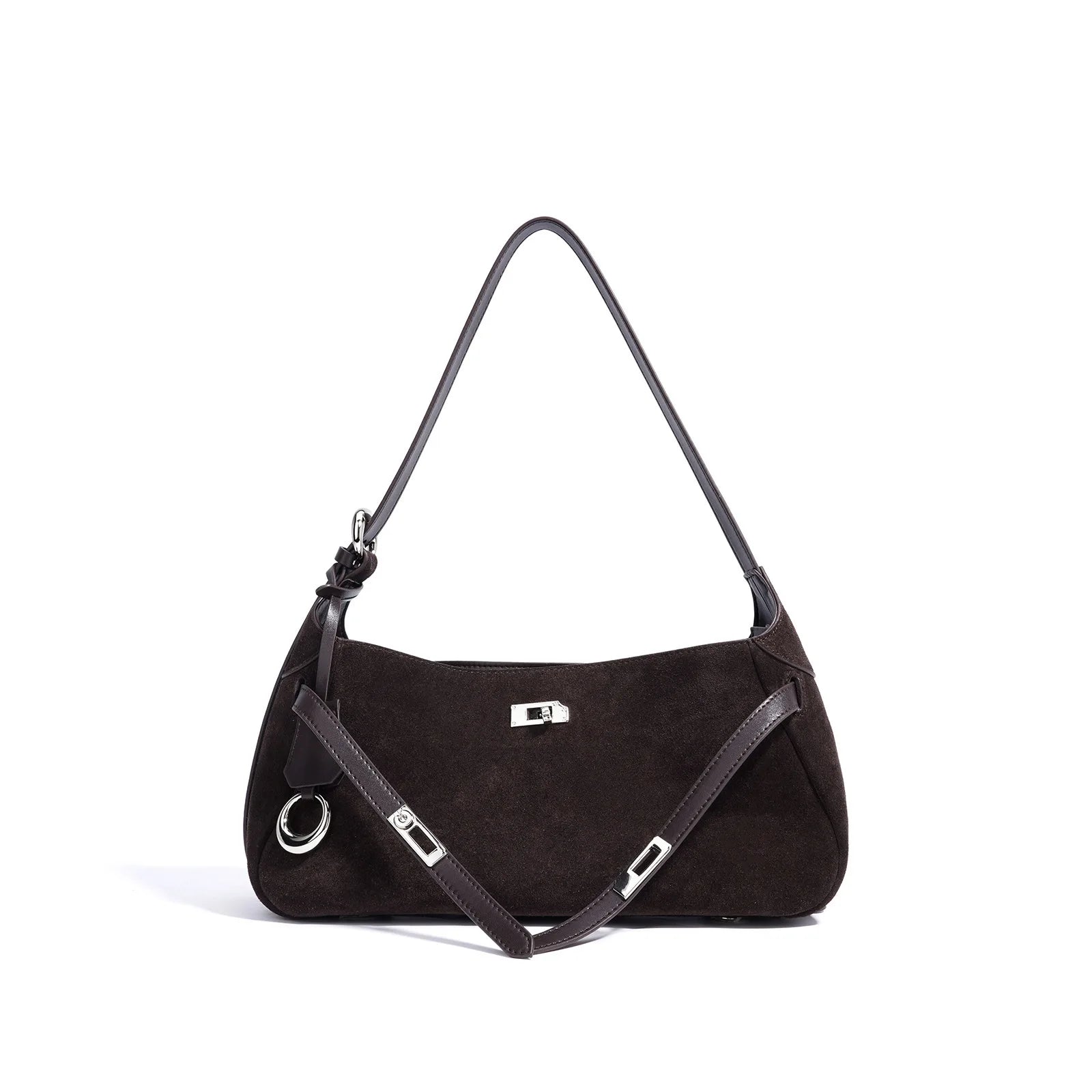 Sac à main en cuir véritable demi-Lune-Fermeture tourniquet MYNELIA