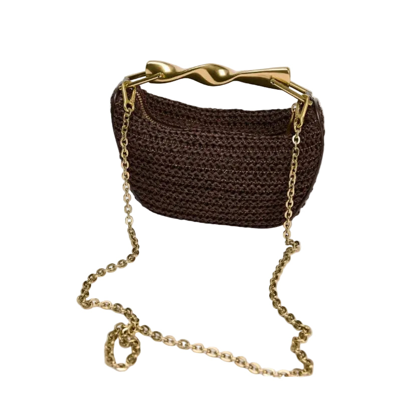 Sac Hobo tressé anse métallique-Rouille & Chocolat