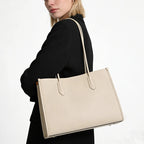 BURMINSA Luxury Genuine Leather Tote Bags For Women Elegant Cowhide Business Commuter Handbags Large Capacity Work Shoulder Bags MYNELIA