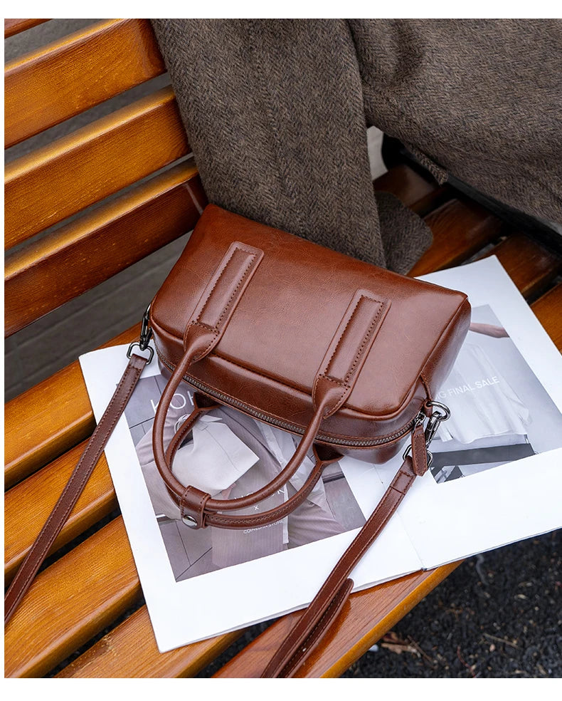 Sac Bowling cuir ciré véritable Femme – Crossbody Luxe