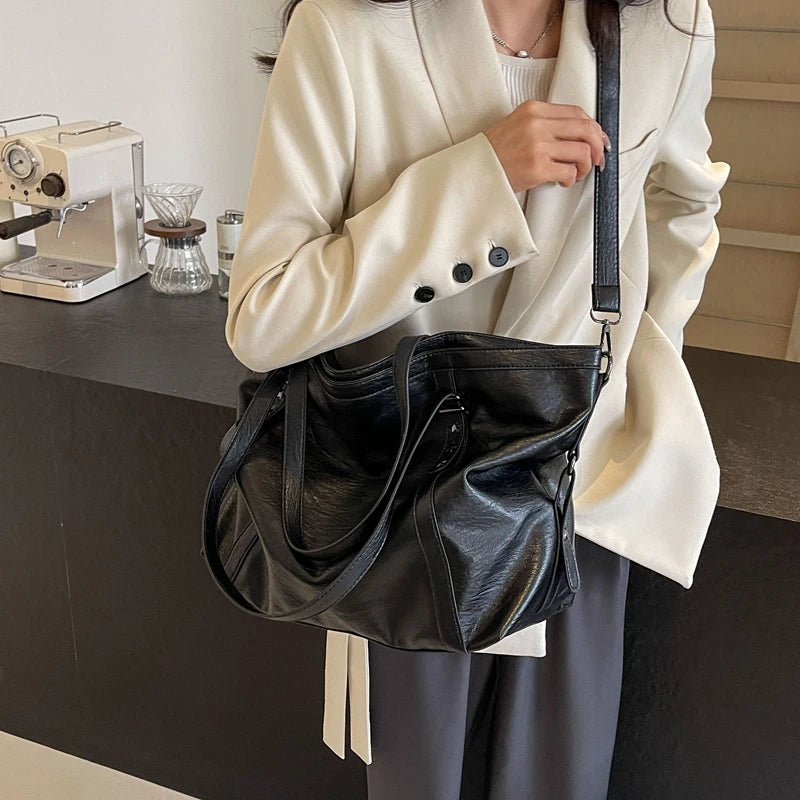 Sac Tote en cuir PU souple – Style vintage, Grande capacité,Poches intérieures