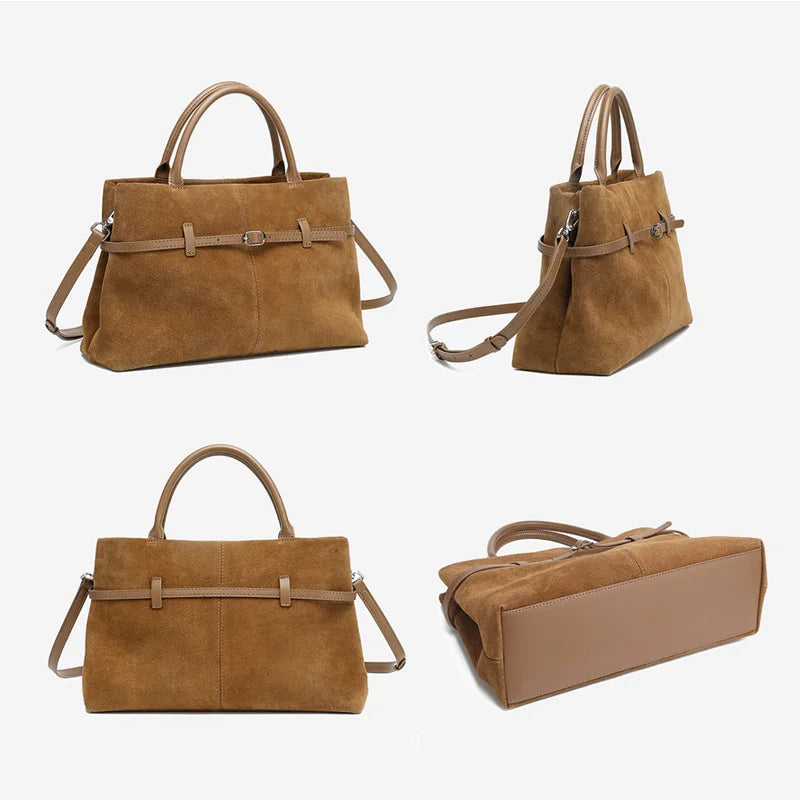 Oversized Suede Leather Briefcase Spacious Handheld Shoulder Crossbody Bag Women Slouchy Commuting Premium Light Luxury Handbag MYNELIA
