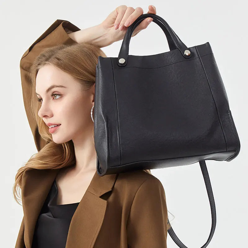 Sac cabas souple en cuir véritable à poches intérieures