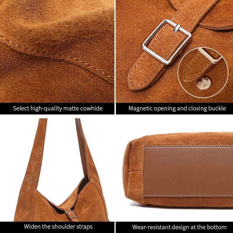 Sac bandoulière en cuir de vache suédé-Doux, Durable, Style Casual Chic MYNELIA