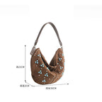 Sac à main demi-lune en daim avec rivets -Style rétro MYNELIA