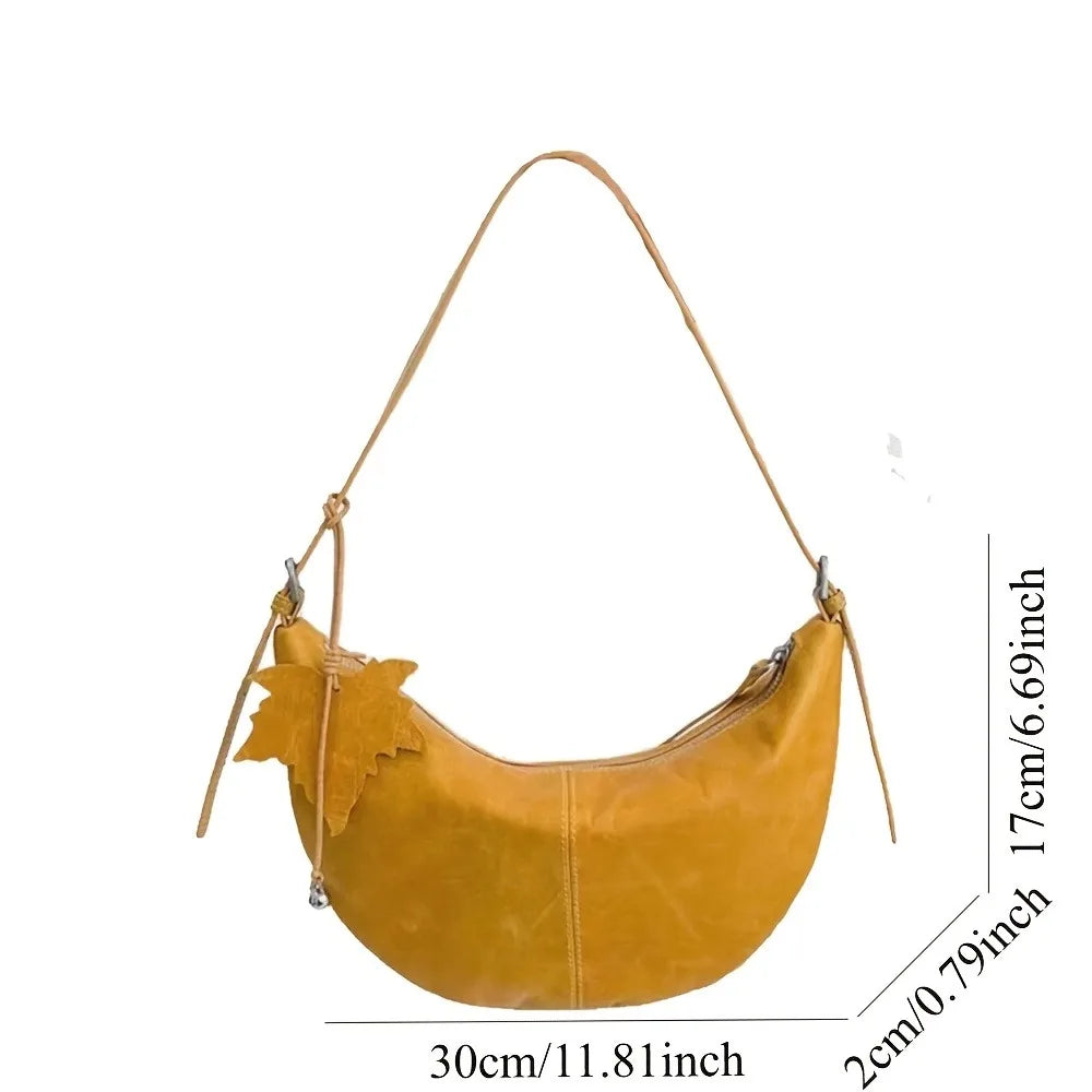 Sac demi-lune Vintage Femme – Polyester Breloque Feuille Hobo Bandoulière