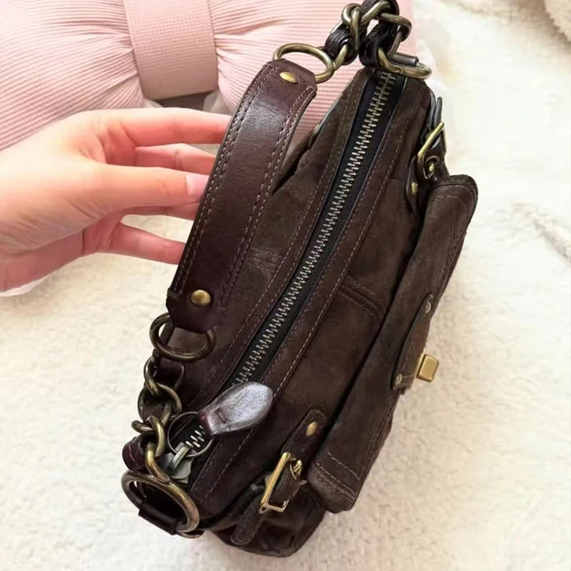 Sac Velours Rétro Flap Métal Chaînes Port  Croisé