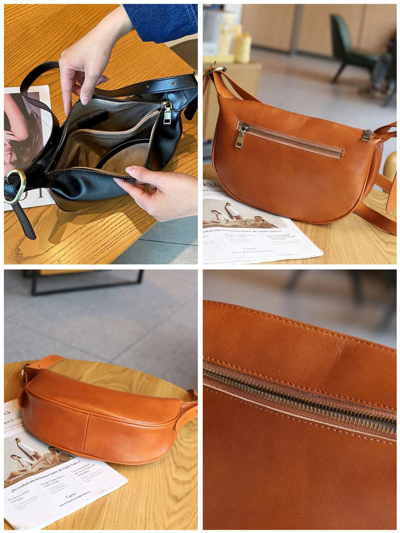 Sac Hobo cuir tanné végétal 100% Véritable  – Bandoulière