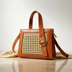 Sac à main tressé  –Bandoulière cuir & osier Style naturel
