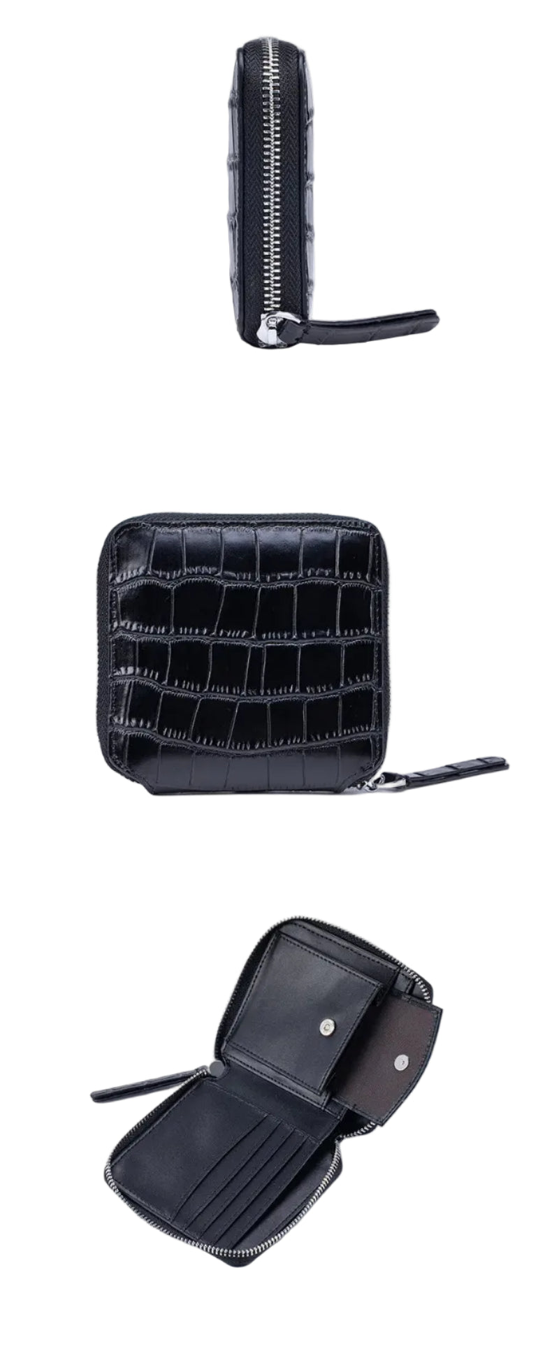 Portefeuille en cuir véritable – Motif alligator, protection RFID,8 compartiments