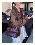 Sac à Main Cuir Ciré Huile Femme | Tote Casual Chic – Intemporels MYNELIA