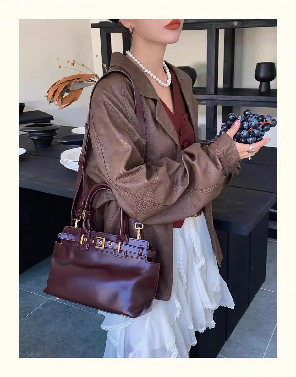 Sac à Main Cuir Ciré Huile Femme | Tote Casual Chic – Intemporels MYNELIA