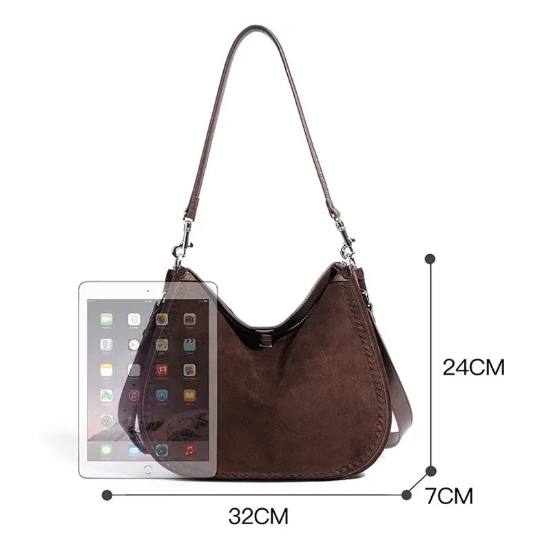 Sac Hobo femme en Suède – Style Vintage,Fermeture Zip,Bandoulière MYNELIA