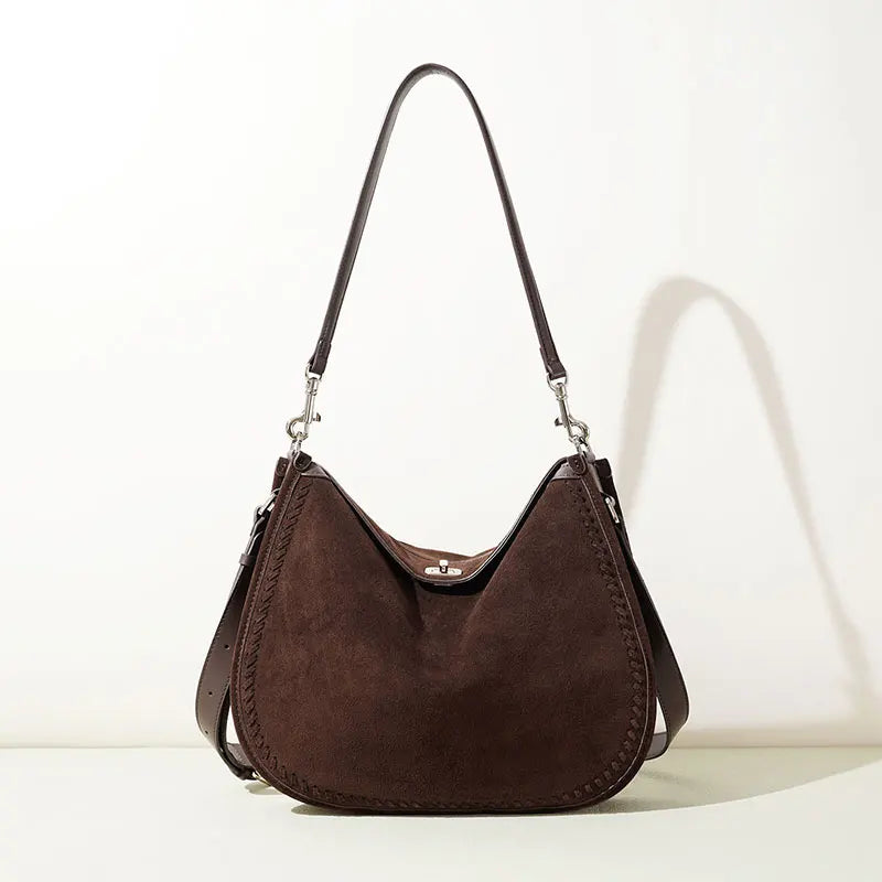 Sac Hobo femme en Suède – Style Vintage,Fermeture Zip,Bandoulière MYNELIA