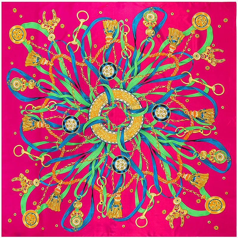 Grand foulard carré imprimé chaînes et rubans