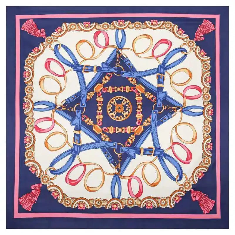 130*130cm 100% Twill Seidenschal Damen Luxus Kettendruck Strandtuch Quadratisches Kopftuch Halstuch Femme Foulard Echarpes Stolen