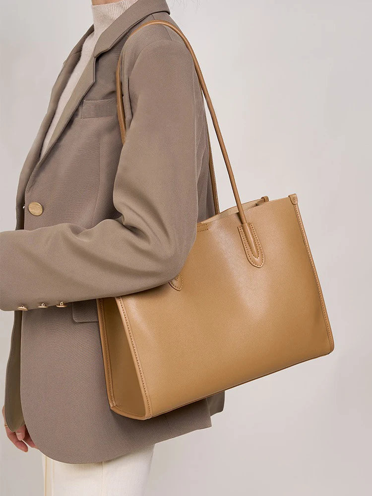 Light Brown 2025 Women OL Handbag Genuine Leather Ladies Shoulder Purse Big Tote Bag Large Capacity Shopper Bags Pocketbooks MYNELIA