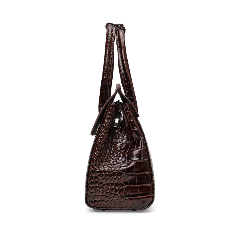 Sac à main cuir véritable embossé brillant –Style bureau chic