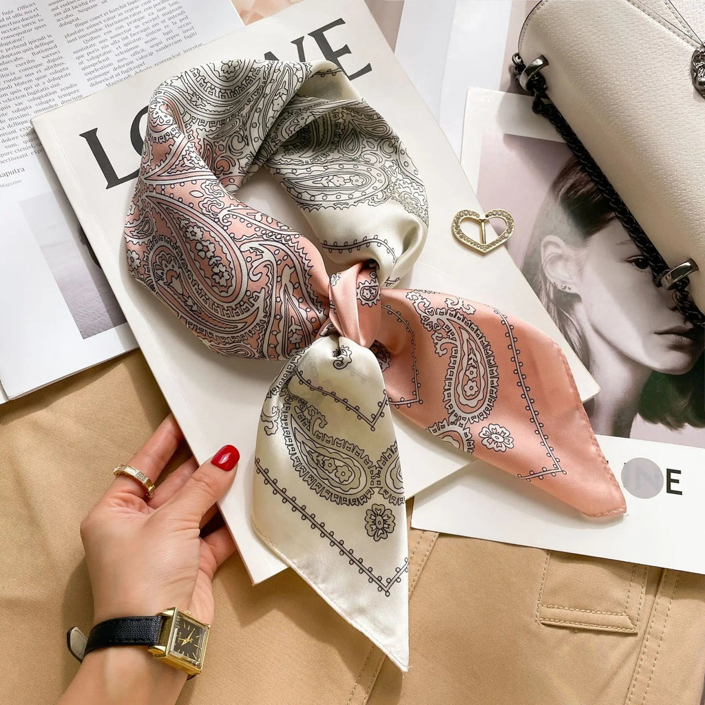70cm Neckerchief Female Luxury Square Scarf for Women Silk Feeling Shawl Satin Hijab Wraps Hair Bands Ribbon Headband Bandann MYNELIA