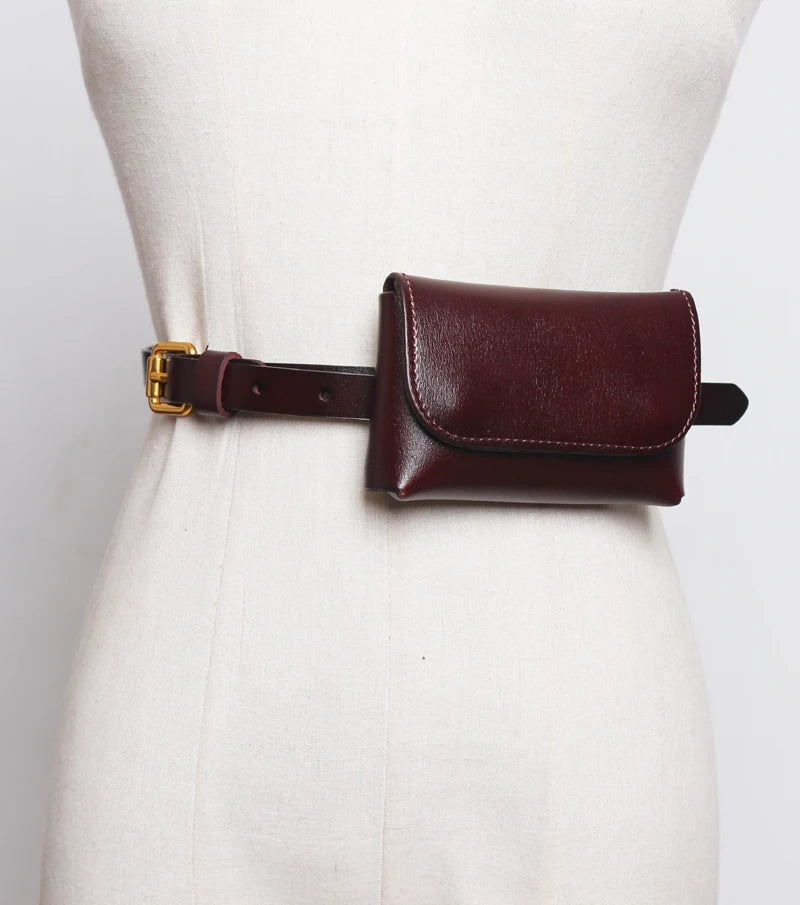 Ceinture cuir véritable avec pochette – Style Coréen Minimaliste