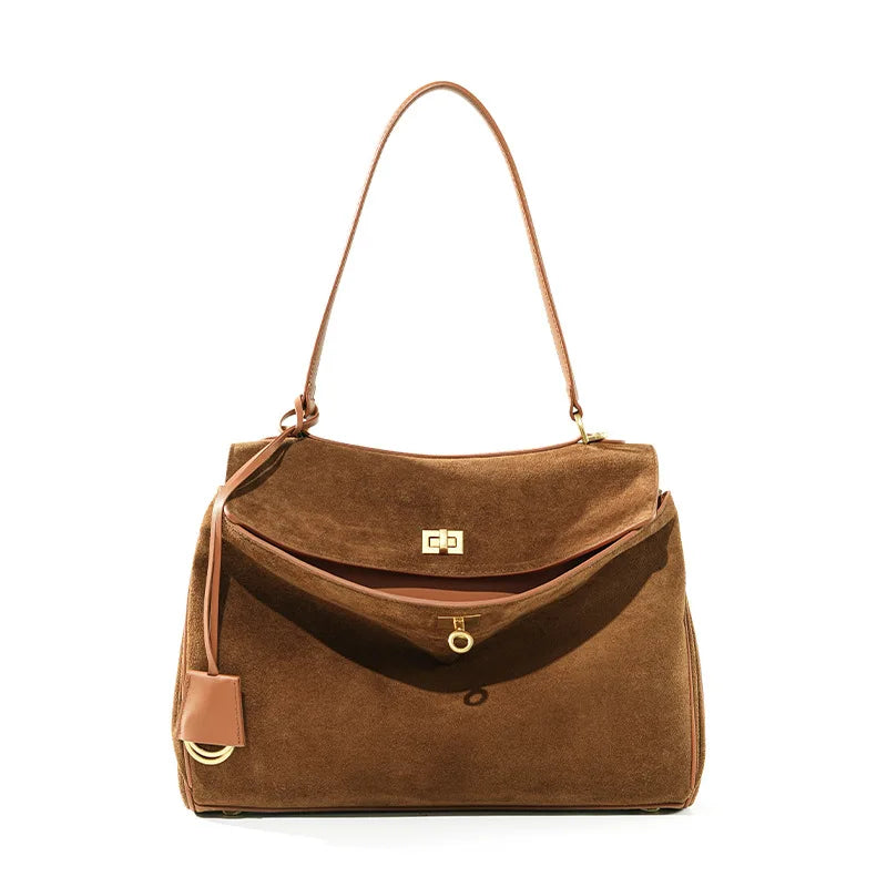 Sac à main cabas en daim cuir véritable -Grande capacité, Style Casual MYNELIA