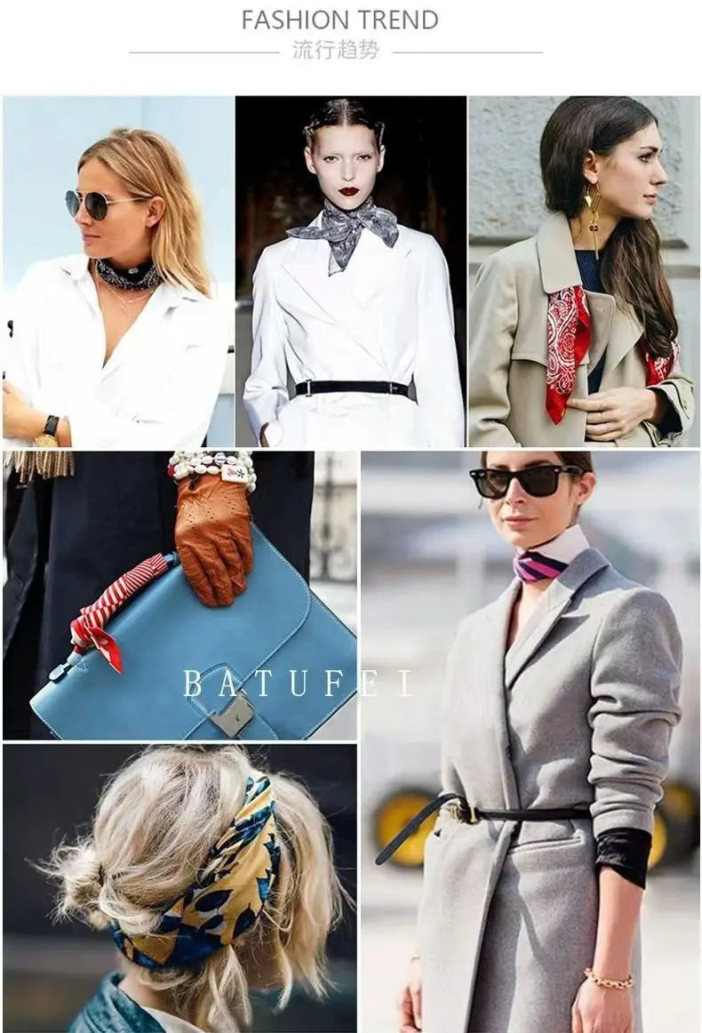 Fashion Luxury Brand 70cm Silk Square Scarf Women Satin Neck Tie Female Hair Bandana Headkerchief Shawl Wrap Hijab Echarpe MYNELIA
