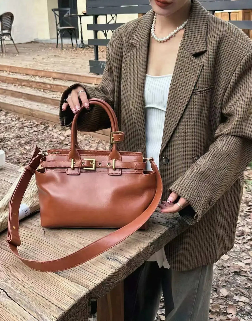 Sac à Main Cuir Ciré Huile Femme | Tote Casual Chic – Intemporels MYNELIA