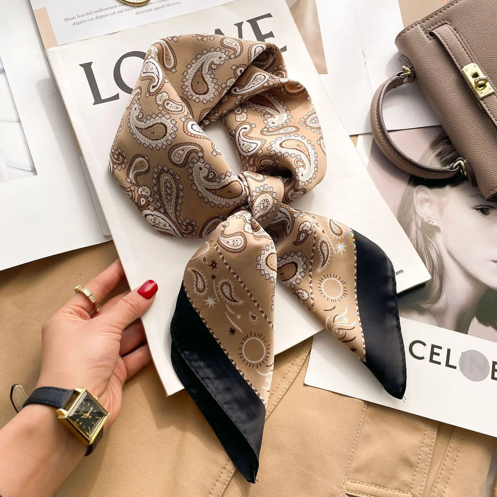 70cm Neckerchief Female Luxury Square Scarf for Women Silk Feeling Shawl Satin Hijab Wraps Hair Bands Ribbon Headband Bandann MYNELIA