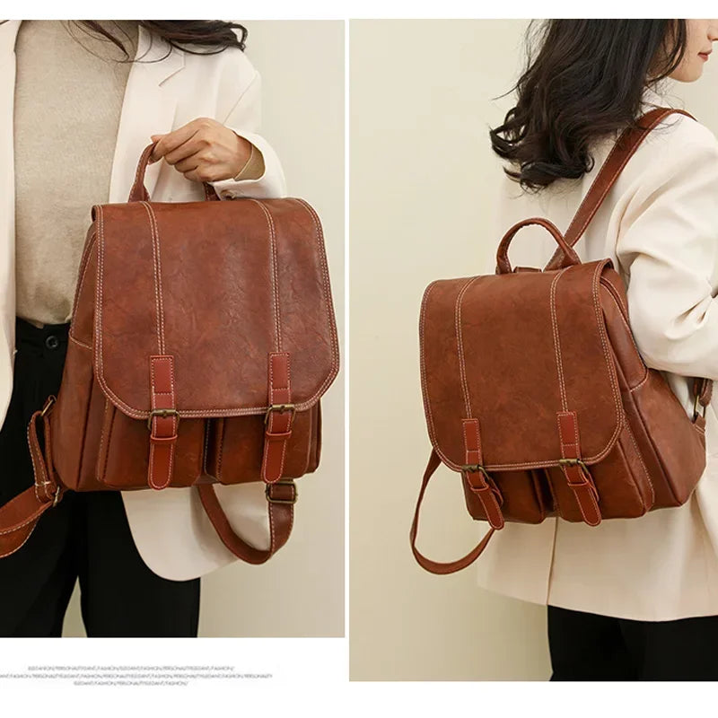 Sac à Dos Vintage en Cuir Souple – Grande Capacité, Mixte & Intemporel MYNELIA