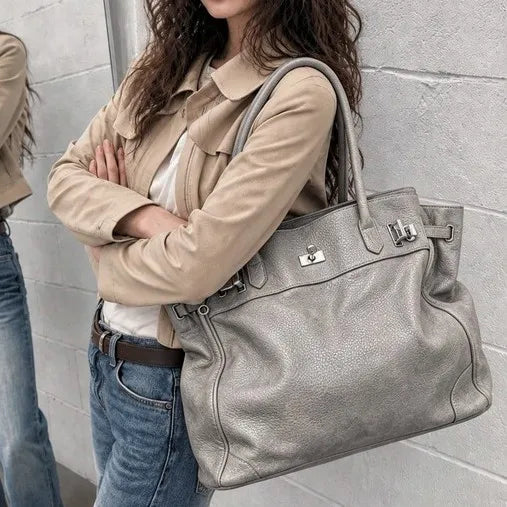 Sac Tote en cuir PU Souple Boucles Métal Double Poignée