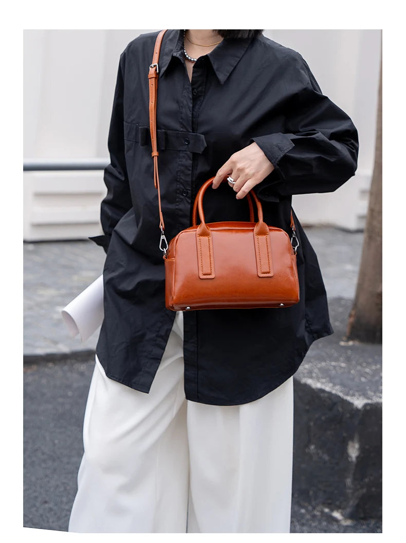 Sac Bowling cuir ciré véritable Femme – Crossbody Luxe