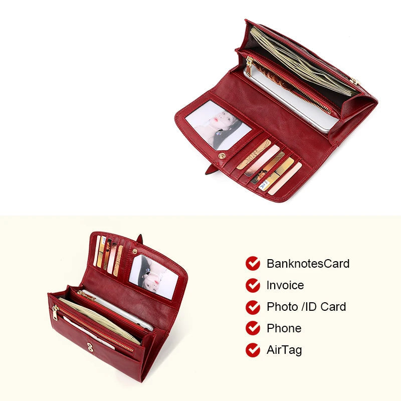 Grand portefeuille cuir véritable-Anti-RFID, Zip & Multi-compartiments MYNELIA