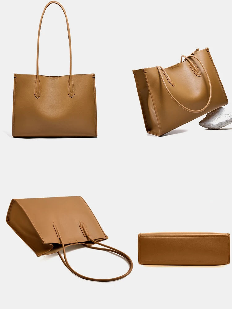 Light Brown 2025 Women OL Handbag Genuine Leather Ladies Shoulder Purse Big Tote Bag Large Capacity Shopper Bags Pocketbooks MYNELIA